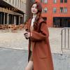 Women Winter Overcoat Hooded Pockets Pure Color Open Stitch Cardigan Mid Length Coat Thermal Long Sleeves Commuting Dating Winter Coat