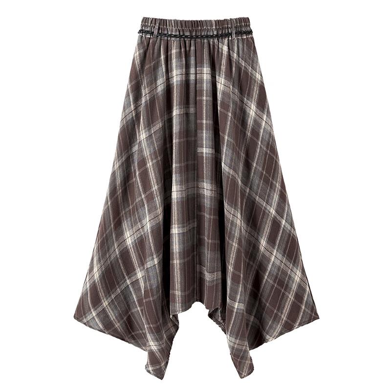 Women's Irregular Plaid A-line Midi Skirt