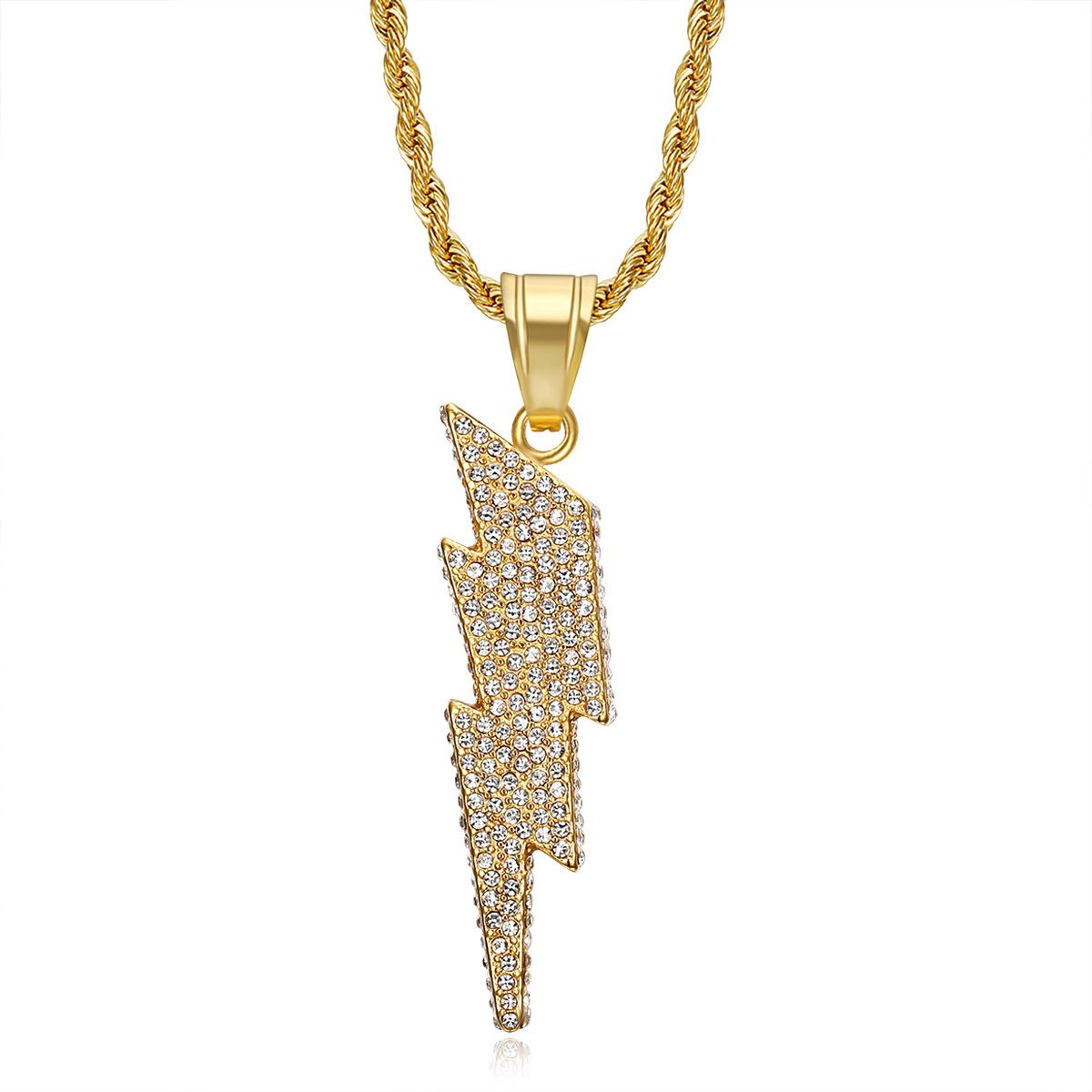 2026 Jewelry 18K Gold Plated Full Diamond Lightning Pendant Necklace Men s Jewelry Accessories 3mm+60cm