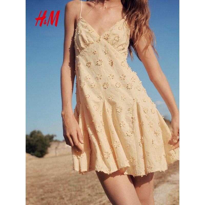 

HM Women s Clothing Dress 2025 Summer New Arrival Wave Style Wear Applique Embroider Backless Slip Dress 1281955