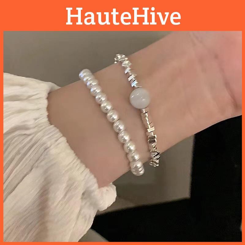 Exquisite Irregular Silver Pearl Layering Bracelet Chic Fashionable Jewelry