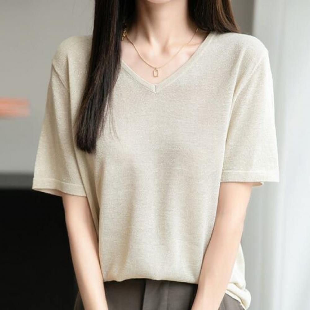 NaVaVa Women S Ice Cool Pearl V Neck ShorT SleeVe KniT T ShirT Nk3709