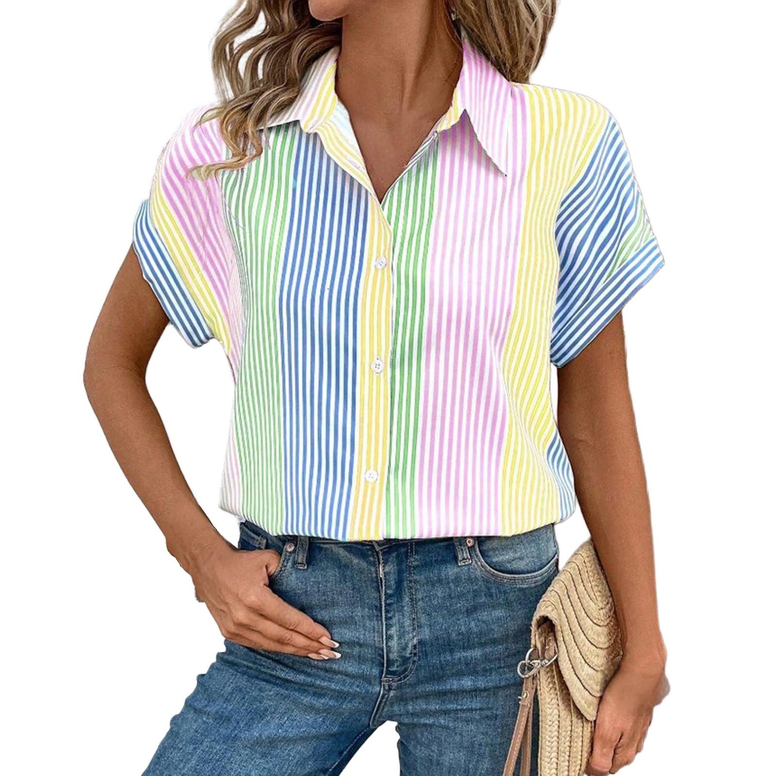

Женская модная повседневная рубашка с коротким рукавом, V-образным вырезом, полосатый топ XL