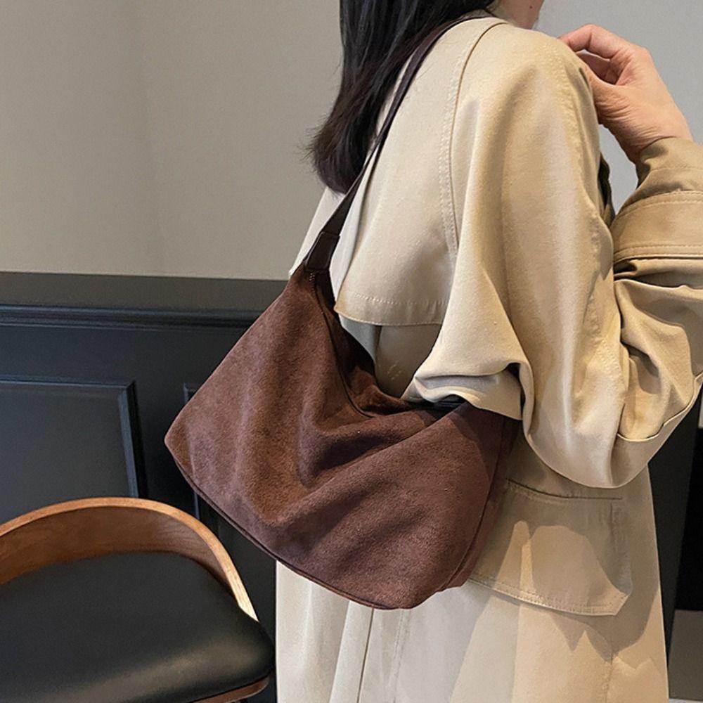 Large Capacity Hobo Bag Solid Color Ladies Tote Bag Simple Suede Shoulder Bag  Girls