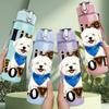 1PC I Love You Puppy Dog Print 750ml Color Plastic Sports Water Bottle Leakproof Flip Straw Lid Suitable for Sports Office Home Use