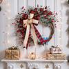 Christmas Wreath With Red Berries Bows Door Hanging Xmas Holiday Decor