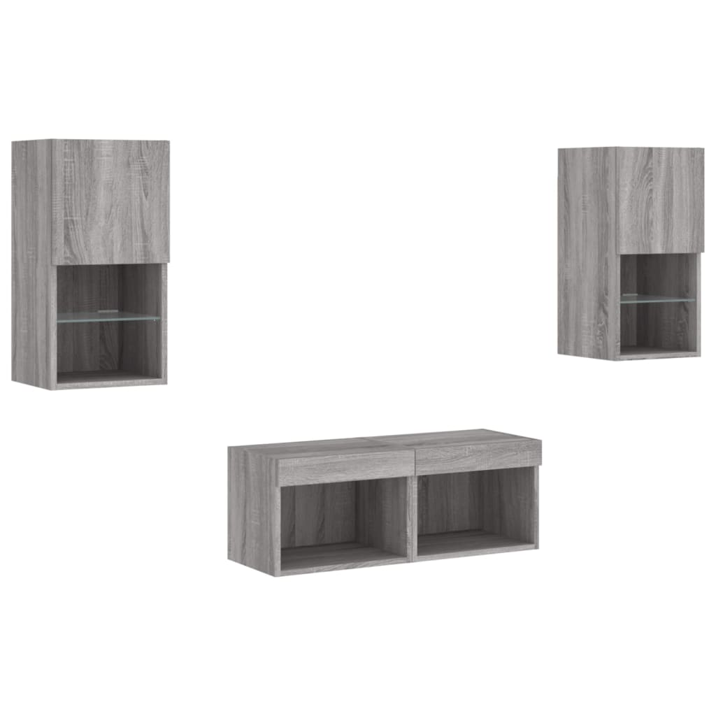 4 Piece TV Wall Unit with LED Lights Grey Sonoma