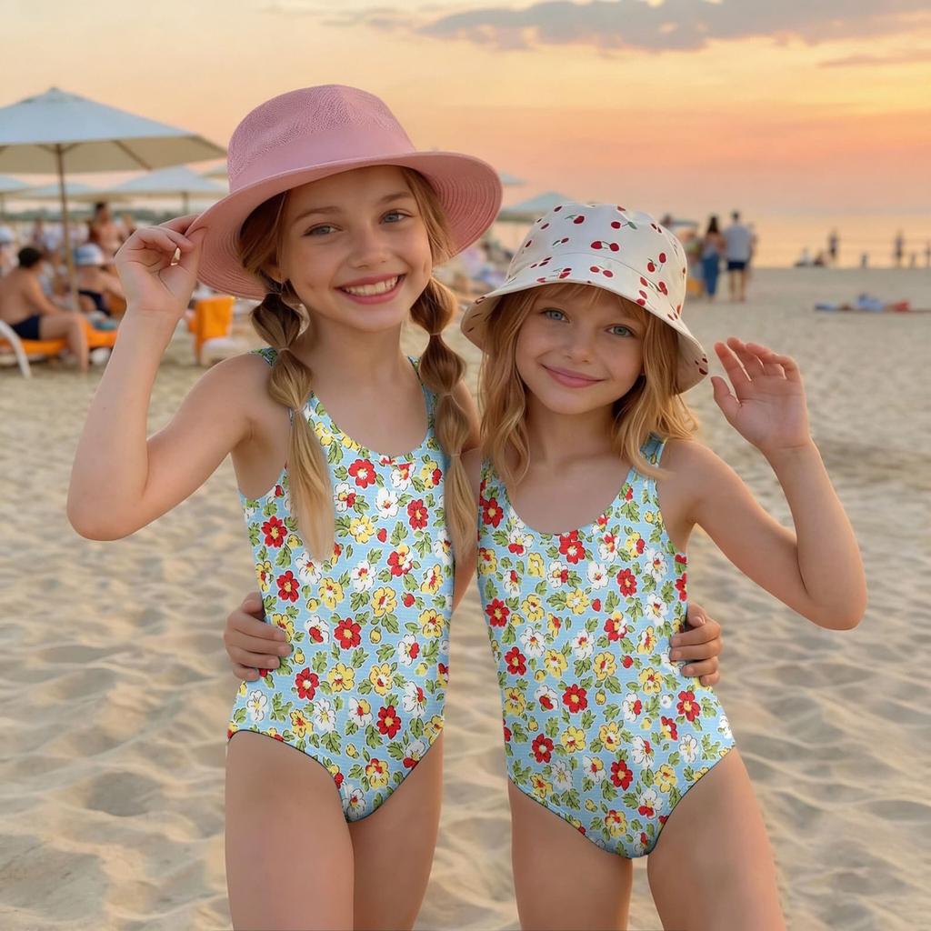 Girls Floral Print One Piece Swimsuit Kids Summer Casual Beachwear Swimwear for Children Lightweight Comfortable Fit