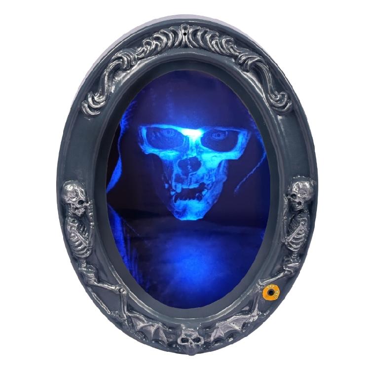 Event Room Halloween Mirror Decoration with Lighted Center, Detailed Frame, and Hanging Display for Shelf Styling Indoors