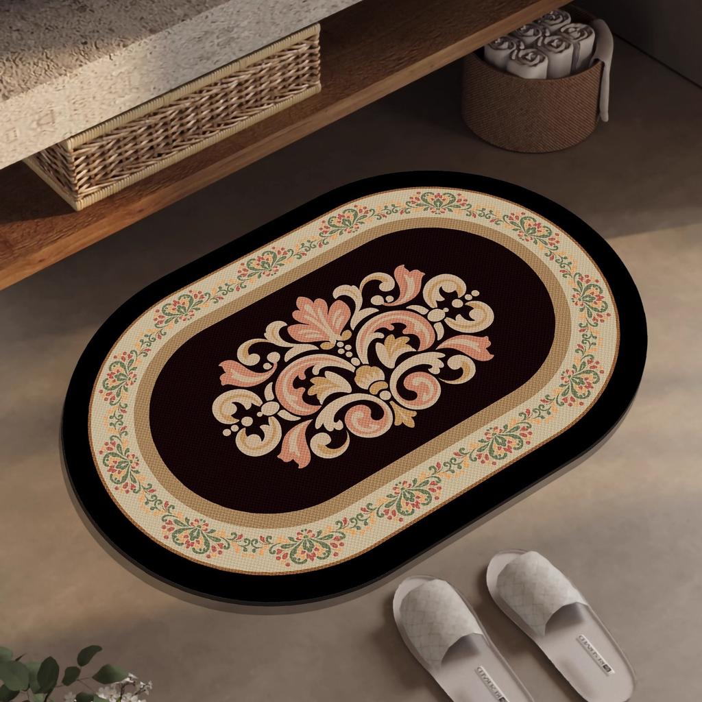 Retro Oval Bathroom Floor Mat Absorbent and Non Slip Bathroom Floor Mat Quick Drying Floor Mat