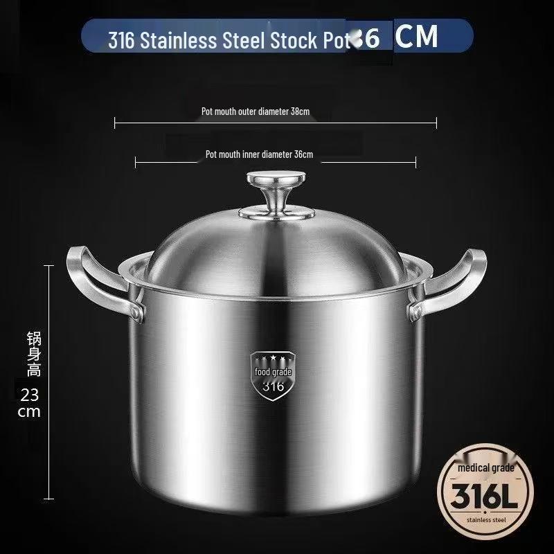 Extra Tall 316 Stainless Steel Stock Pot - Food-Grade, Deepened & Thickened, Large Capacity, Perfect for Stewing & Soups