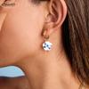Chinese Style Ceramic Ear Buckle Stainless Steel Fish Blue and White Porcelain Earrings Dripping Oil Painting Gold Hoop Earrings