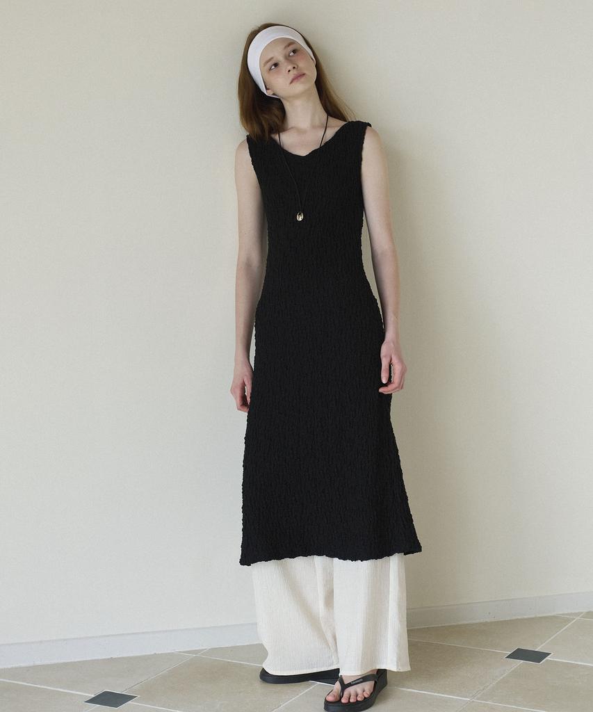 SO IR Wrinkle Long One Piece - Black