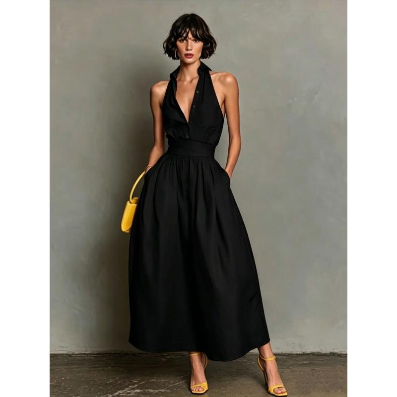 GMXIA Women's  Sleeveless Halter Neck Fashion Summer Spring Casual Dresses