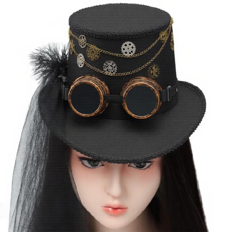 Steampunk Hat With Dark Series Flower and Veil Design For Theater Stage Performances Halloween Party Gathering Headwear