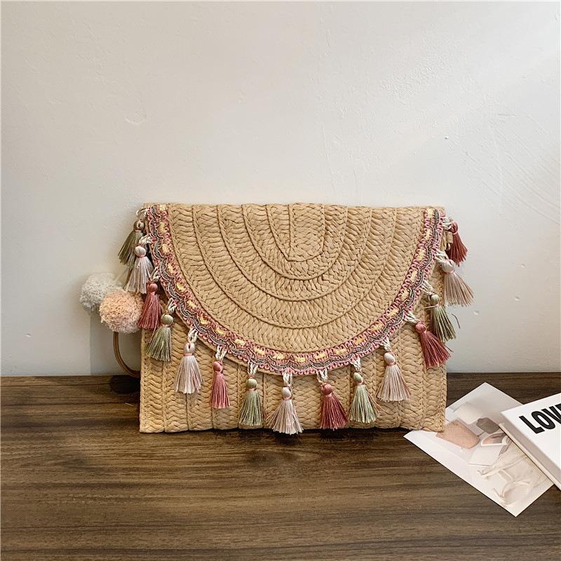 Grass Woven Bag Summer New Niche Tassel Handbag Texture Envelope Bag