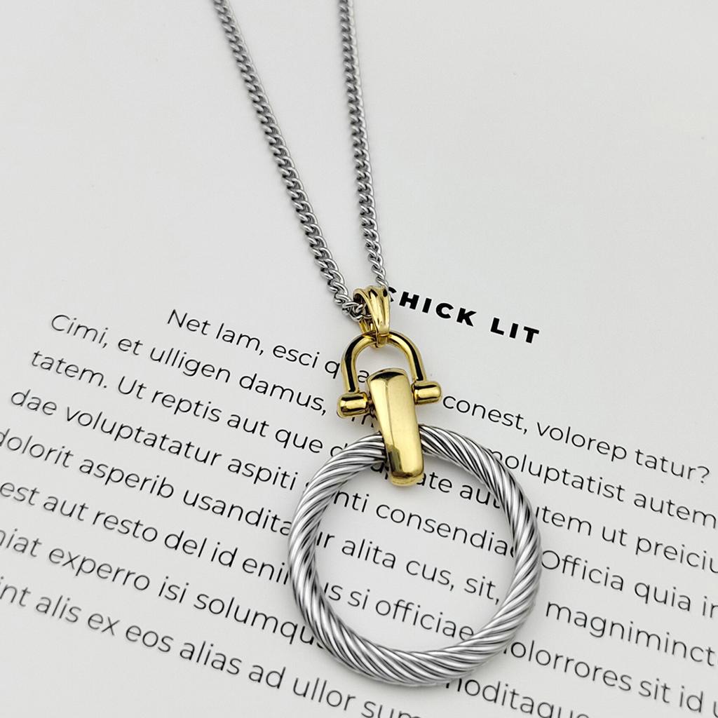 Creative Fashion Trend Round Cable Twisted Circle Pendant Stainless Steel Women's Versatile Clothing Necklace