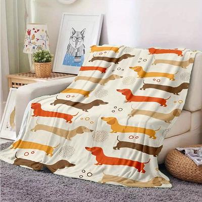 VIKAMA Cartoon Cute Dachshund Blanket Flannel Square Cover Blanket, Midday Rest Air-Conditioned Blanket Children's Gift