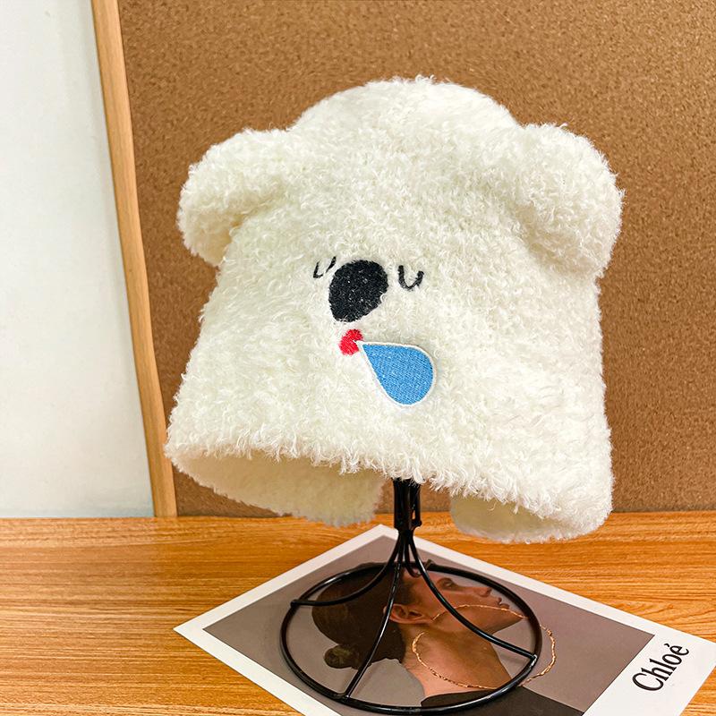 Snot Bear Knitted Hat Ear Protection Beanie Hat for Women Winter Cartoon Cute Versatile Warm Bear Hat