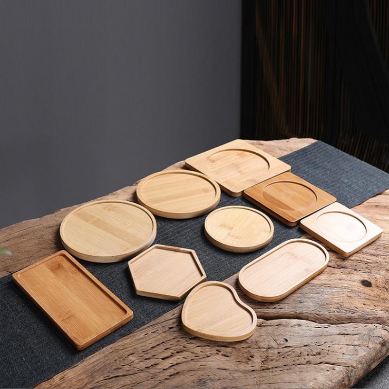 Bamboo Tea Coasters Multi-shaped Bamboo Tray Flower Pot Storage Coasters Kitchen Tableware Decoration Creative Coffee Coasters