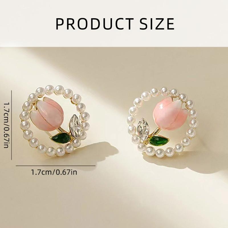 Eleagnt Flower Crystals Stone Earrings Imitation Pearls Studs for Women with Gold Plating and Green Rhinestones