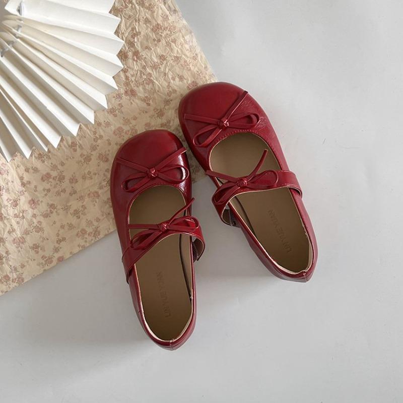 Retro round head Mary Jane shoes new with skirt bow small leather shoes student cute women's shoes