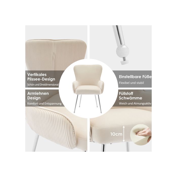 Esszimmerstühle - MUVOE - 4er-Set - Beige Samt - Armlehnen - Verstellbare Füße