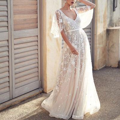 Robes d'été sexy en dentelle à col en V et dos nu pour dames