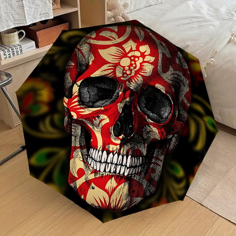 1pc Skull Pattern Automatic Folding Umbrella - Portable Collapsible Design, 8-Rib Iron Frame, Playful Design yy251215243