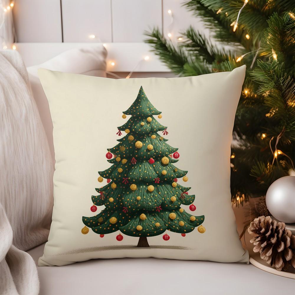 Home Decor Christmas Bear with Tree and Cup Pillow Pattern Cushion Cover Suitable for Sofa Bedroom Car Pillow Cover