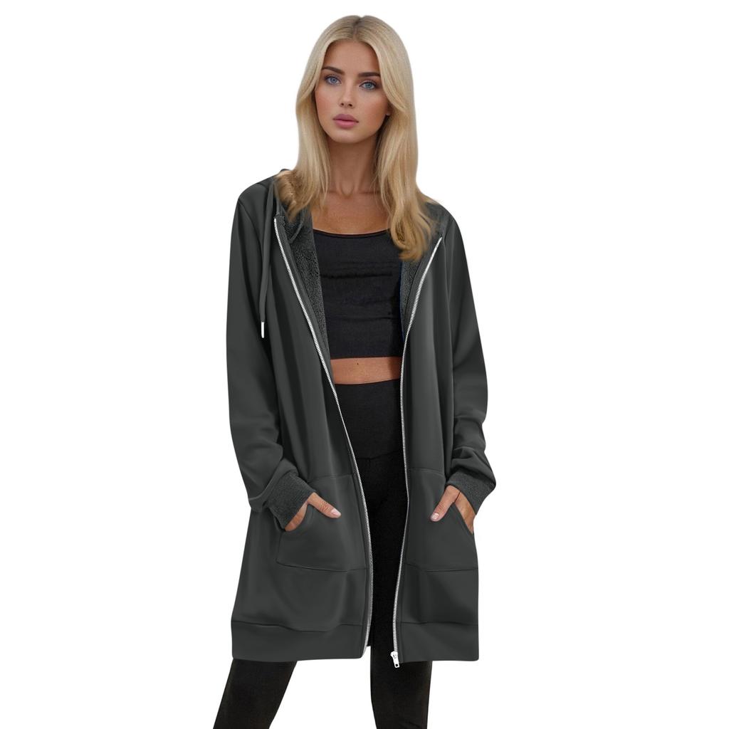 Women's Solid Color Zippered Sweatshirt Top Daily Casual Raglan Long Jacket (Without Hood Drawstring)