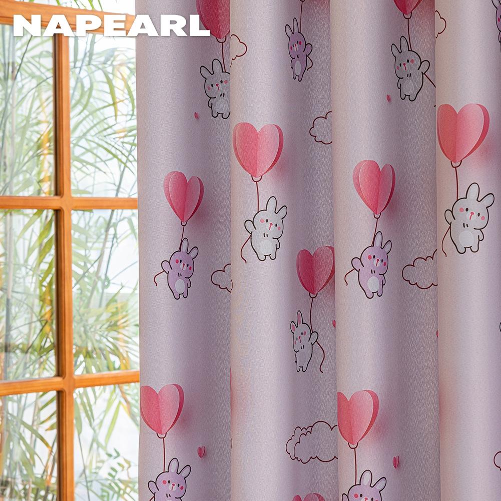 1PC NAPEARL 70-80% Blackout Cartoon Printed Girls' Room Pink Short Curtains for Bedroom Living Room Home Decor