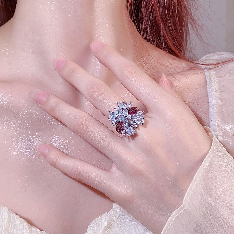Jewelry Ring Color Treasure Red Corundum European and American Fashion Light Luxury Inlaid Women's Jewelry Premium Sense