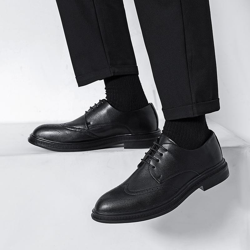 Leather shoes men's formal wear business spring and autumn new casual black suit wedding groom shoes men