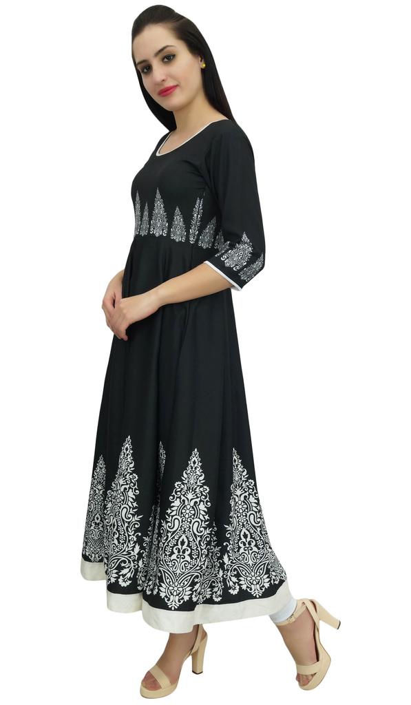 Bimba Black Casual Ethnic Kurti Long Anarkali Designer Digitally Printed