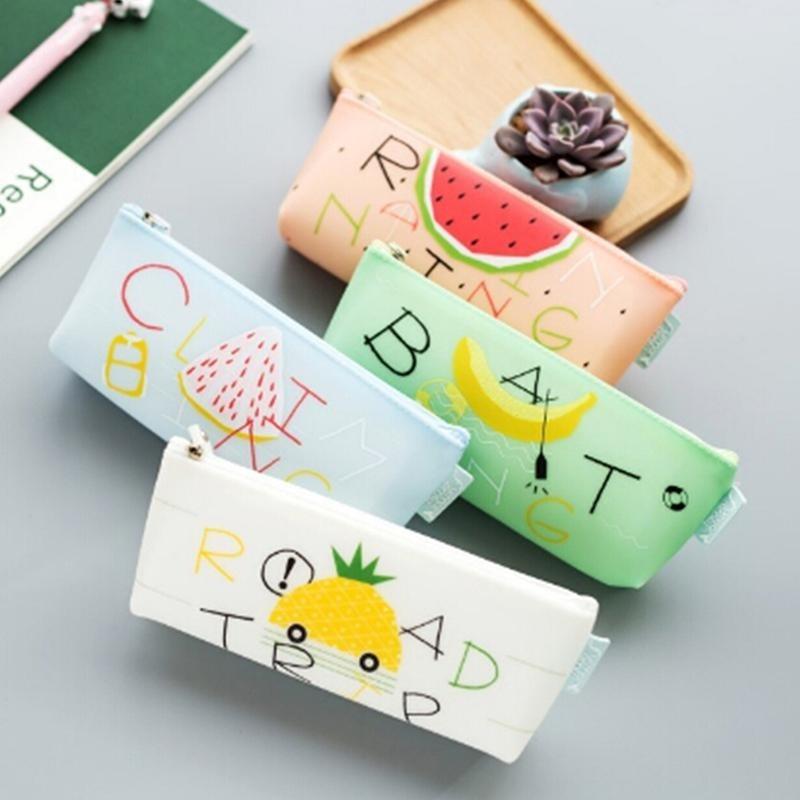 Fruit Style Cute School Pencil Case for Girls Novelty Leather Pencil Bag Kawaii Stationery Bags