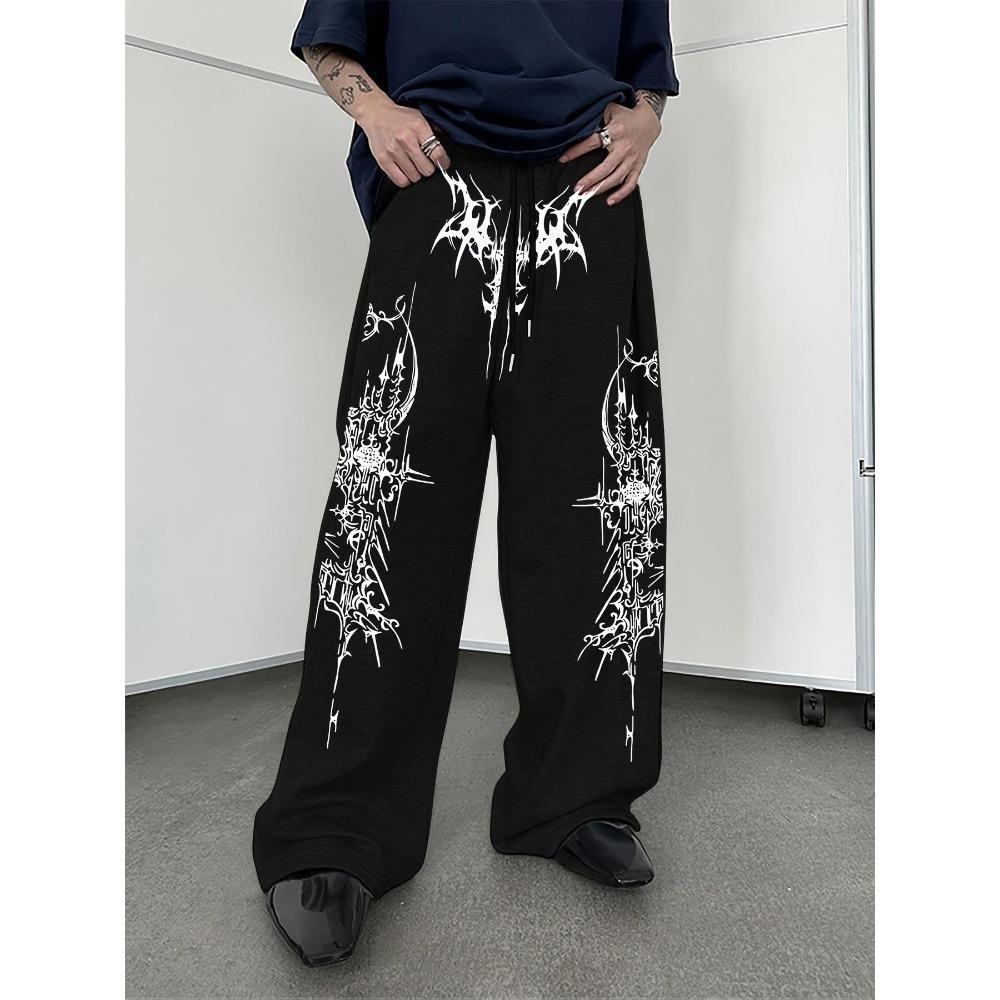 Fashionable Streetwear Style Design, Drawstring Sports Pants, Printed Fashionable and Comfortable Men s Wide Leg Pants S
