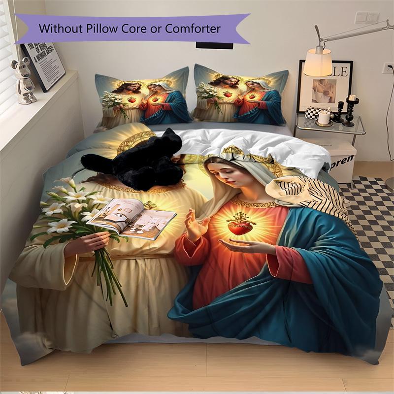 3-delig Heilige Harten Iconografie Beddengoed Set. Zacht en comfortabel, zonder kern. (1x dekbedovertrek + 2x kussenslopen) yy251009247