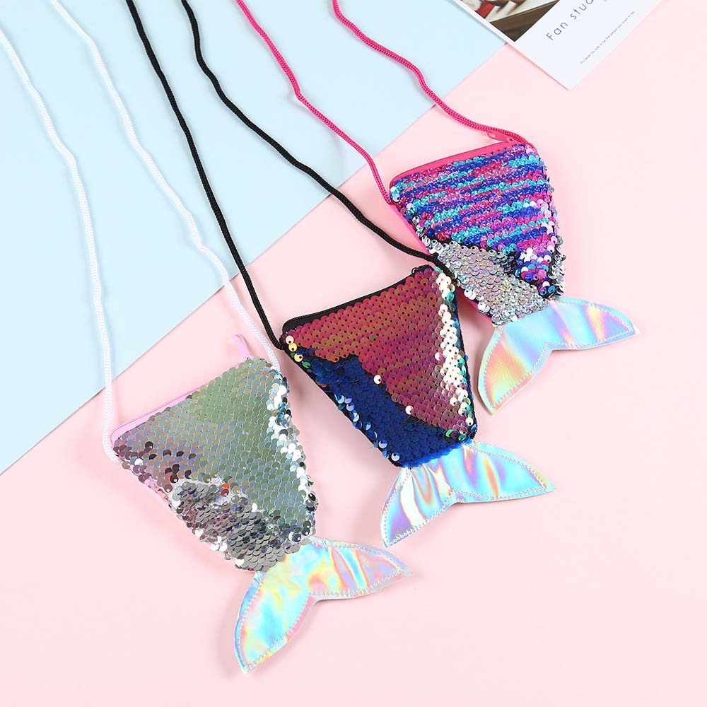Money Pouch Mermaid Tail Sequin Coin Purse Fish Tail Storage Girls Sequin Crossbody Bag Card Holder Protective Case
