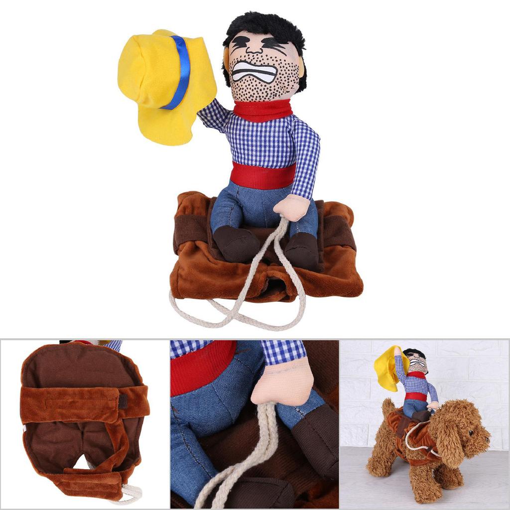 4Sizes Pet Dog Cowboy Costume Funny Knight Riding Clothes Cosplay Apparel