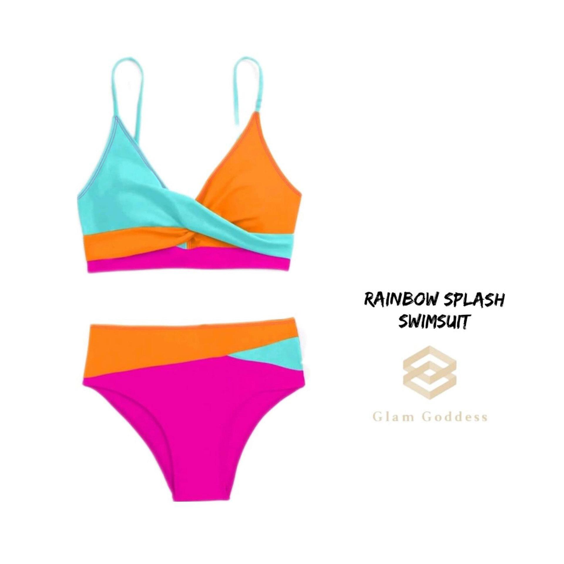 

2025 Европейский и Американский Новый Купальник Раздельный Сращивание Контрастных Цветов Бикини Морской Пляж Бикини XL оранжевый