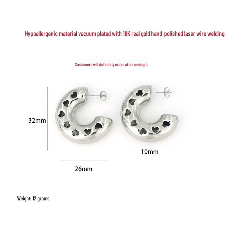 

High-End 18K Gold C-Shaped Geometric Heart Earrings for Women