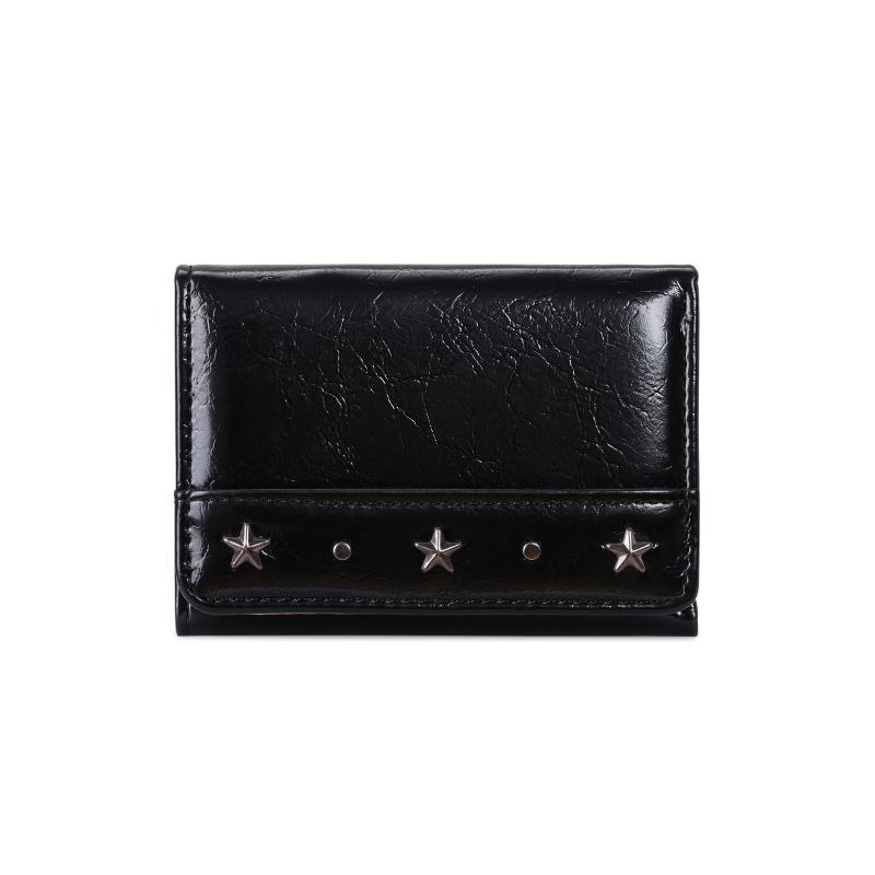 Pu Star Rivet Trifold Wallet Ultra Thin Multiple Slots Card Holder Large Capacity Compact Size Coin Pocket Daily Use