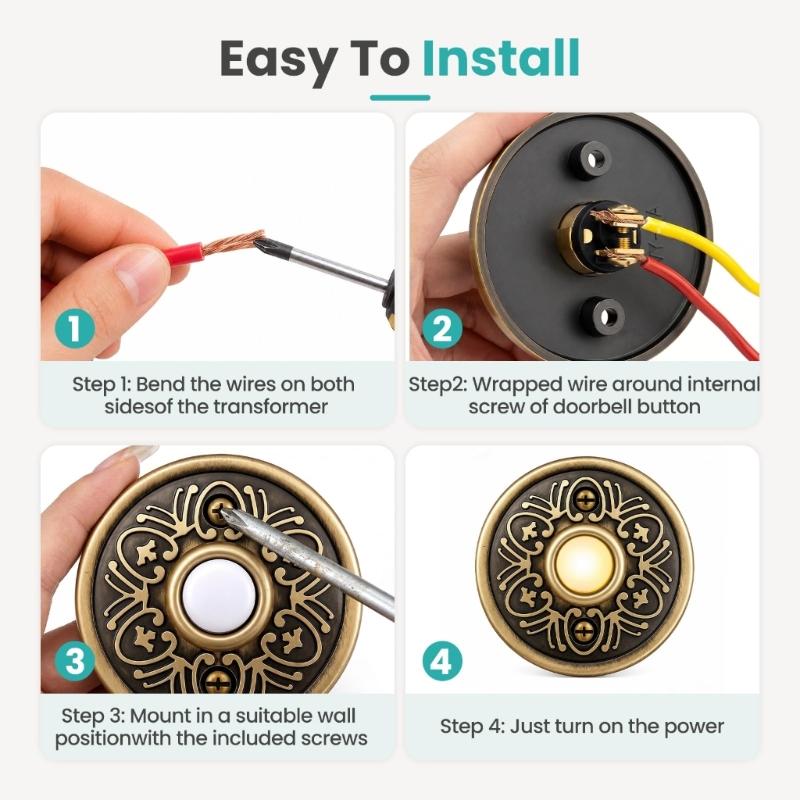 Antique Bronze Entry Call Push Button with Glowing Center, Front Door Bells Push Switches, Round Metal Trim, 5.6 Cm Accent for Covered Porch, Hallway,