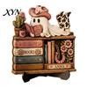 Creative Desktop Ornament Halloween Reading Ghost Figurine, Retro Wooden Statue, Vintage Magic Theme Tabletop with Stacked Book for Home Office Shelf