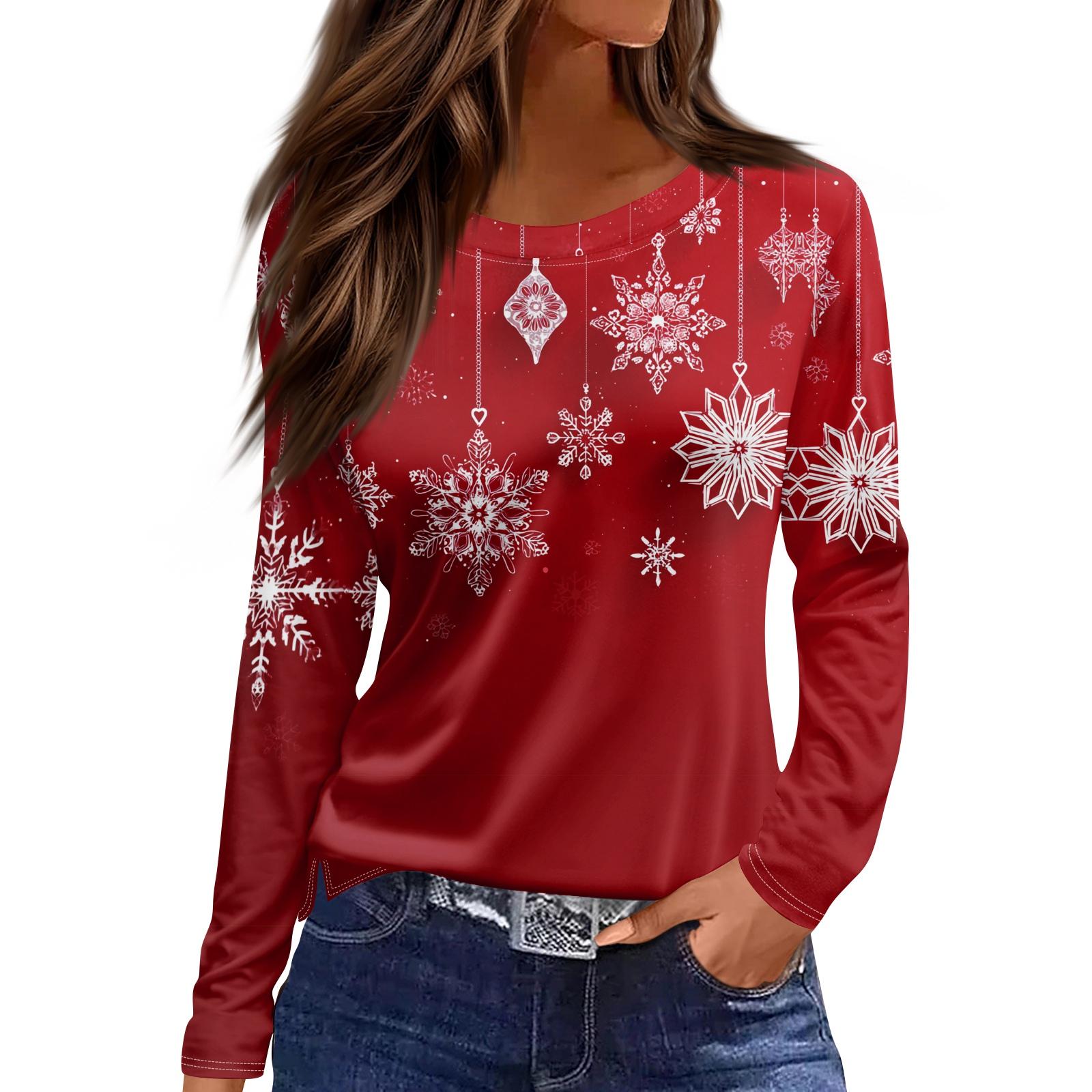 

Женская модная повседневная футболка с круглым вырезом и разрезом по низу, длинный рукав, свободный принт S красный