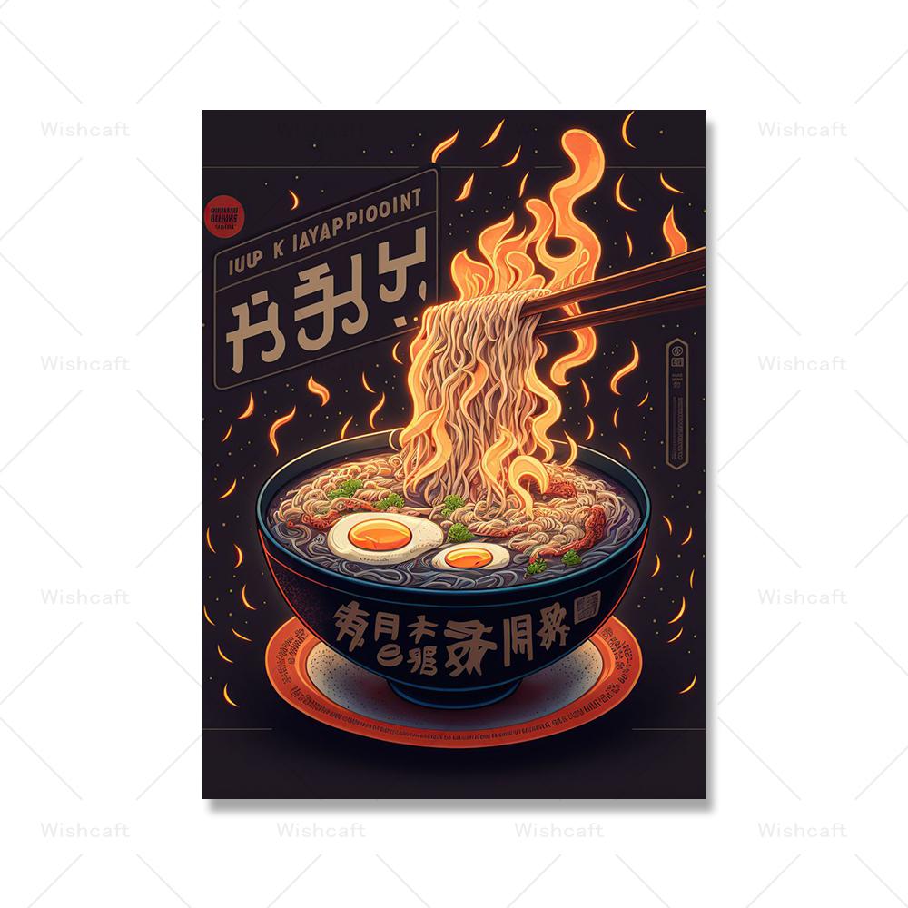Ramen Japanese Food Wall Art Modern Vintage Cartoon Kitchen Decor Art Print Pictures Retro Funny Dining Room Canvas Painting