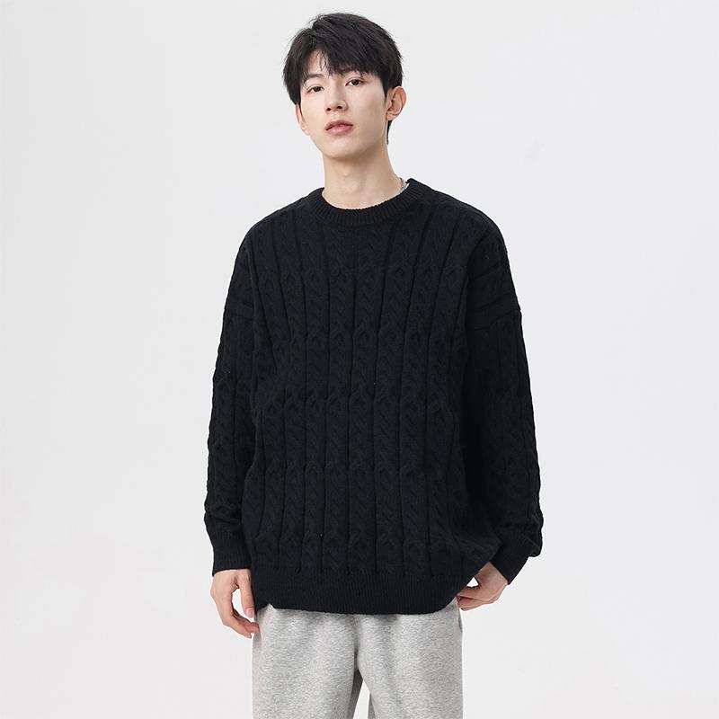 

Round Neck Sweater Men s Autumn and Winter Pullover Knit Top L чёрный