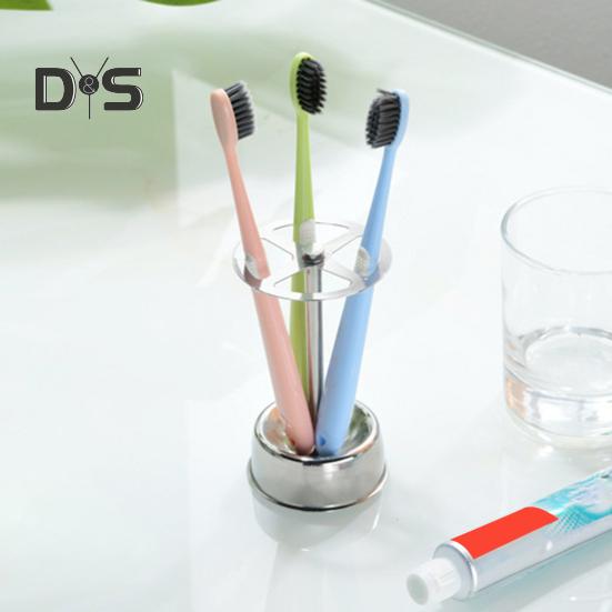 Toothbrush Holder Stand Storage Rack with 4 Slots High Stability Ventilated Design Countertop Metal Toothbrush Organizer Makeup Brush Holder