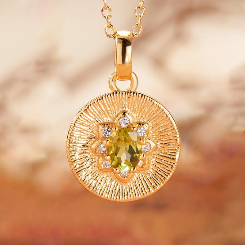 Collana Tesoro Colorato con Zaffiro Naturale, Granato Tanzaniano, Peridoto, Ciondolo da Donna, Argento Sterling S925, Design con Piatto di Giada